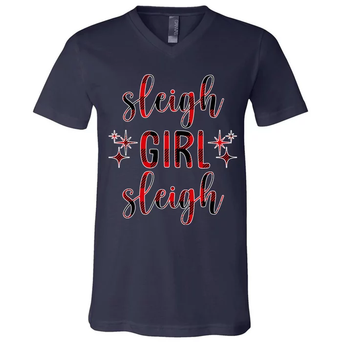 Sleigh Girl Sleigh Christmas Funny Gift V-Neck T-Shirt