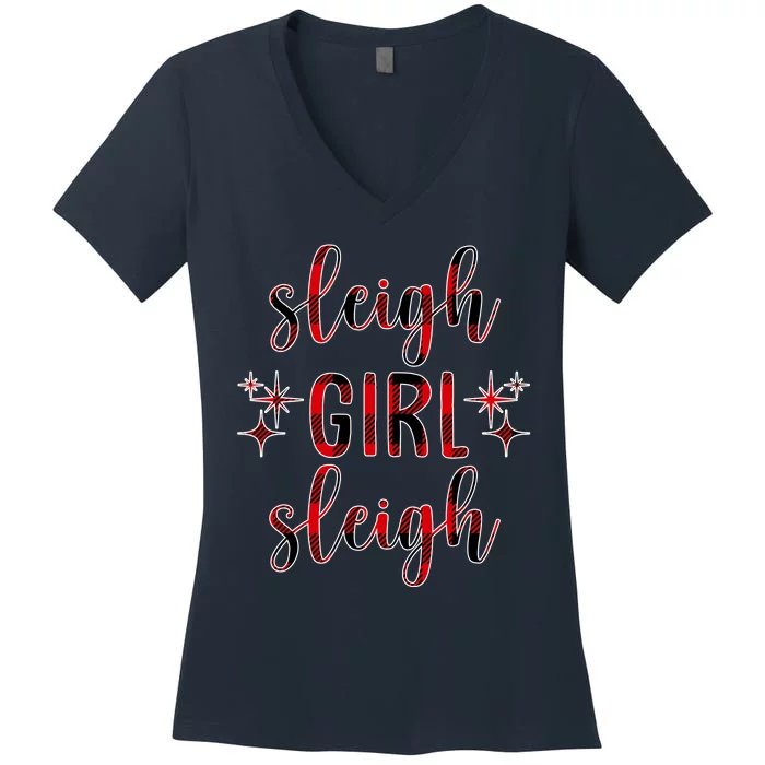 Sleigh Girl Sleigh Christmas Funny Gift Women's V-Neck T-Shirt