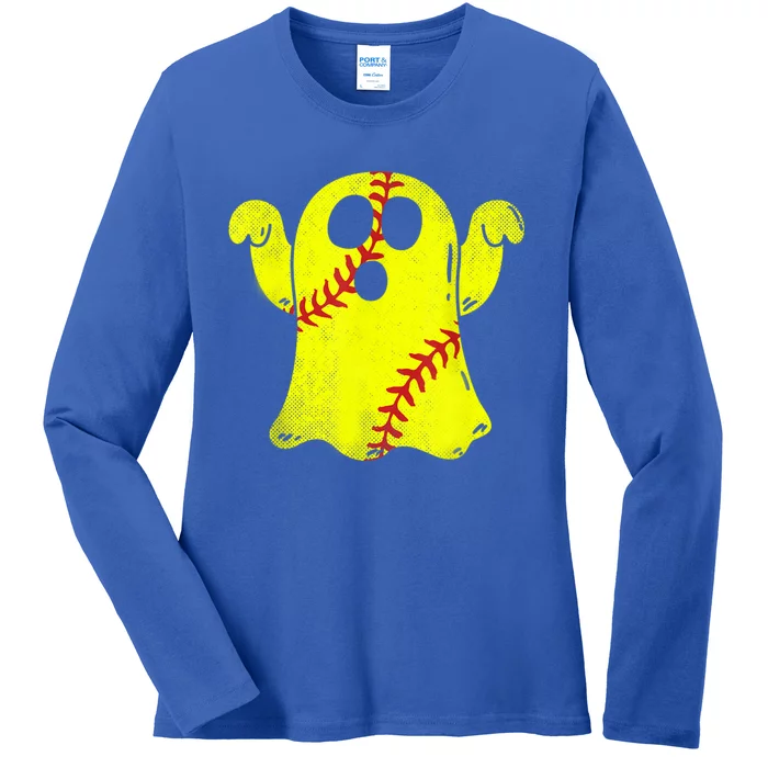 Softball Ghost Softball Lover Halloween Costume Ladies Long Sleeve Shirt