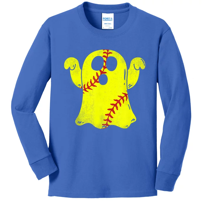 Softball Ghost Softball Lover Halloween Costume Kids Long Sleeve Shirt