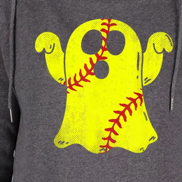 Softball Ghost Softball Lover Halloween Costume Womens Funnel Neck Pullover Hood