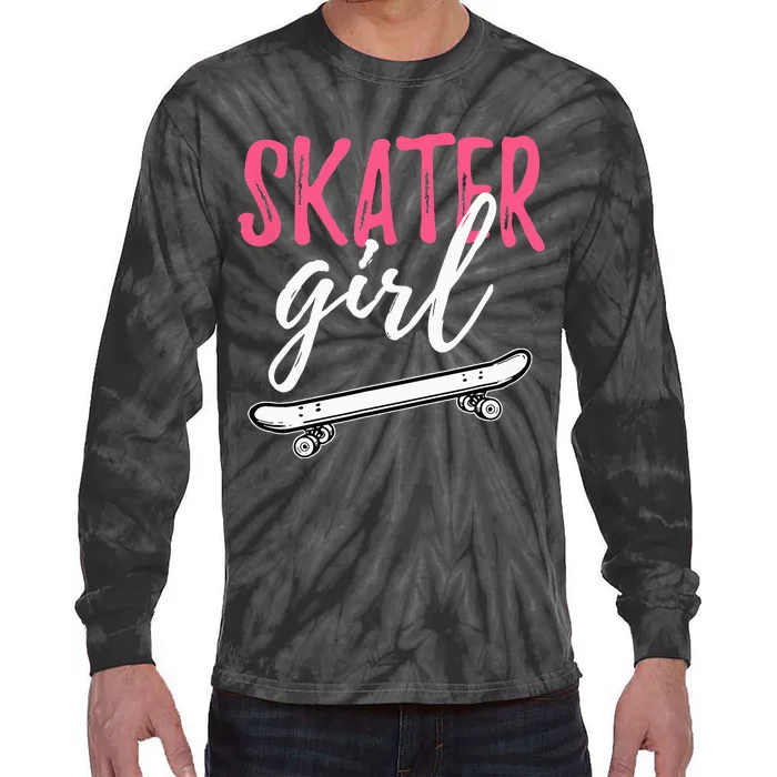 Skater Girl Skateboarding Skateboard Gift Tie-Dye Long Sleeve Shirt