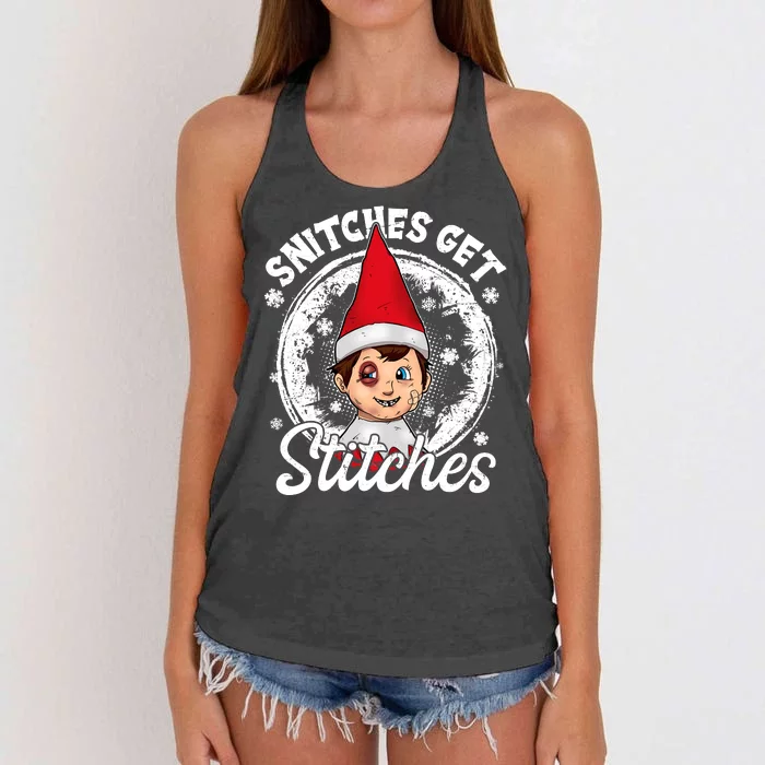 Snitches Get Stitches The Elf Xmas Funny Christmas Women's Knotted Racerback Tank