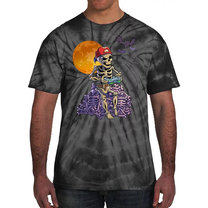 Spooky Gamer Skeleton Halloween Video Games Fun Tie-Dye T-Shirt