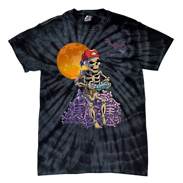 Spooky Gamer Skeleton Halloween Video Games Fun Tie-Dye T-Shirt