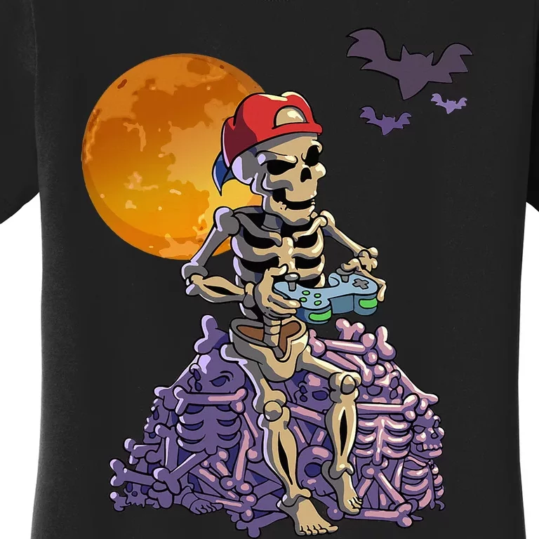 Spooky Gamer Skeleton Halloween Video Games Fun Women's T-Shirt