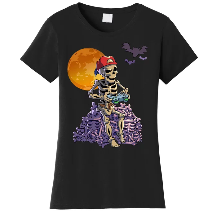 Spooky Gamer Skeleton Halloween Video Games Fun Women's T-Shirt