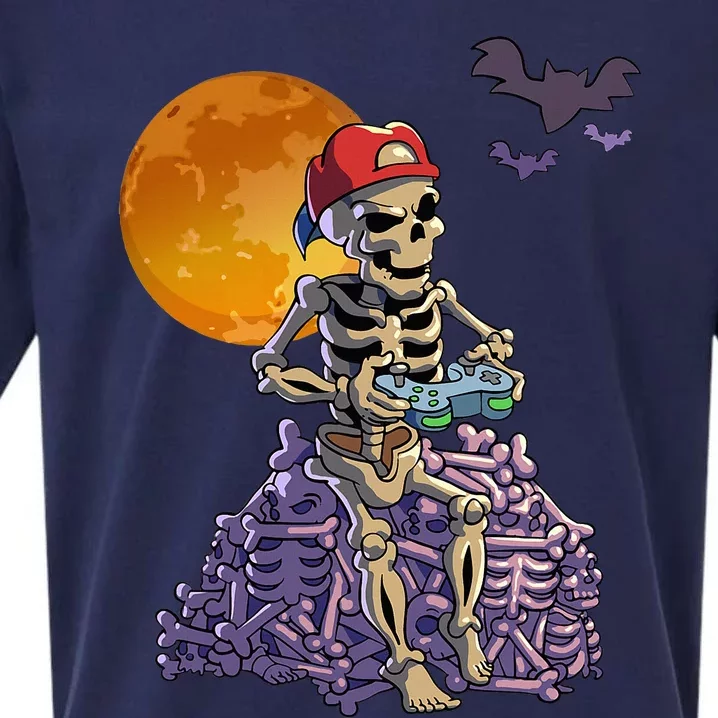 Spooky Gamer Skeleton Halloween Video Games Fun Sueded Cloud Jersey T-Shirt