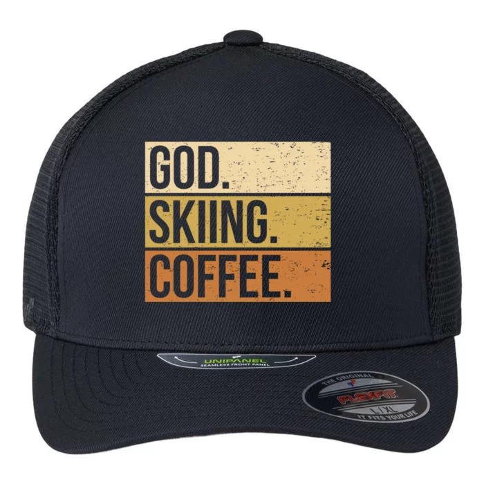 Ski God Skiing Coffee Skier Gift Flexfit Unipanel Trucker Cap