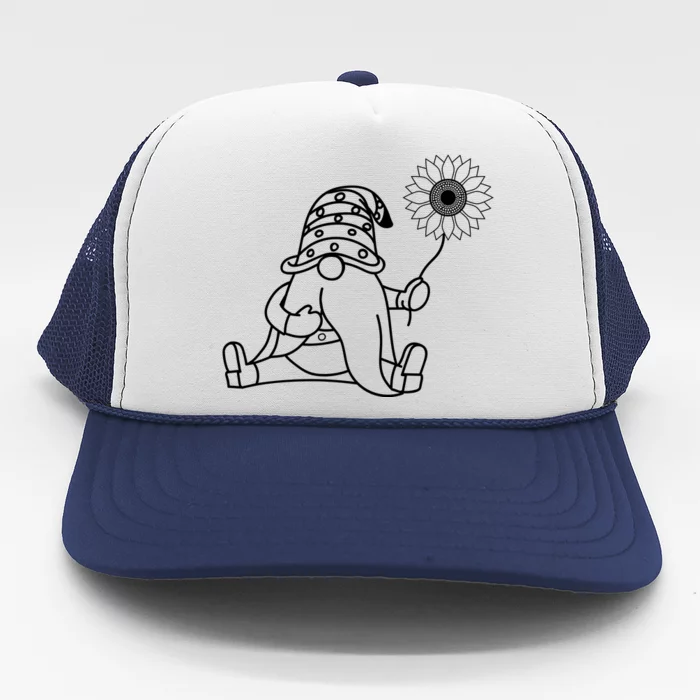 Sunflower Gnome Summer Fun Illustration Trucker Hat