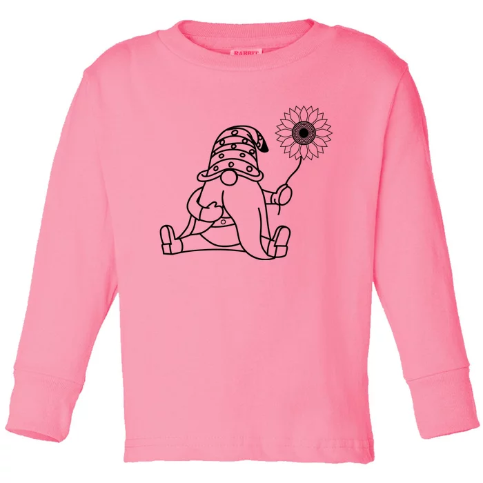 Sunflower Gnome Summer Fun Illustration Toddler Long Sleeve Shirt