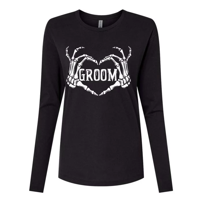 Spooky Groom Skeleton Hands Halloween Engagement Wedding Womens Cotton Relaxed Long Sleeve T-Shirt