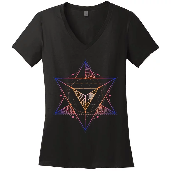 Sacred Geometry Star Tetrahedron Merkaba Women's V-Neck T-Shirt