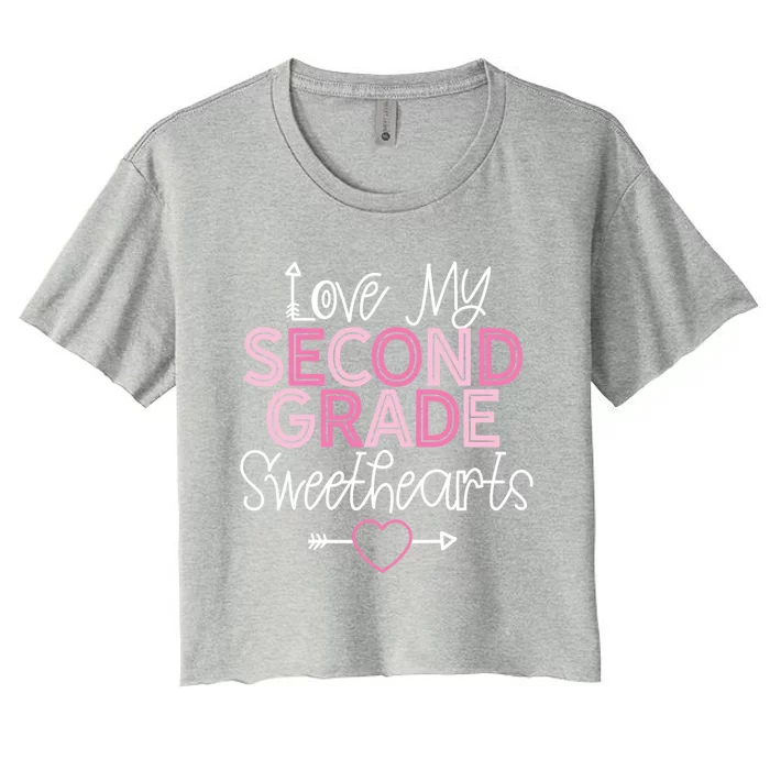 Second Grade Teacher Valentines Day Cool Gift Love Sweethearts Cute Gift Women's Crop Top Tee