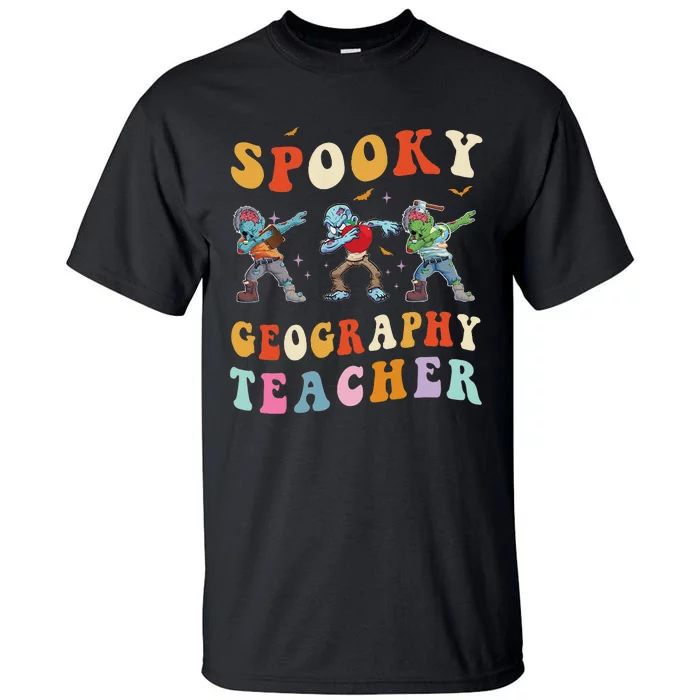 Spooky Geography Teacher Zombie Groovy Halloween Ghost Tall T-Shirt