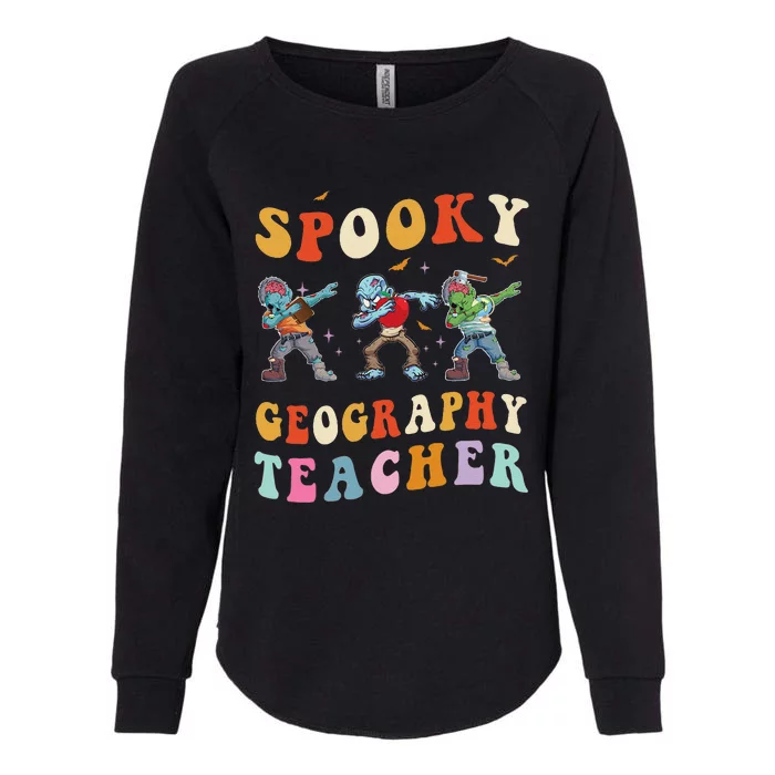 Spooky Geography Teacher Zombie Groovy Halloween Ghost Womens California Wash Sweatshirt