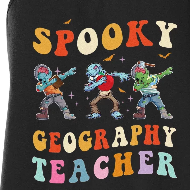 Spooky Geography Teacher Zombie Groovy Halloween Ghost Women's Racerback Tank