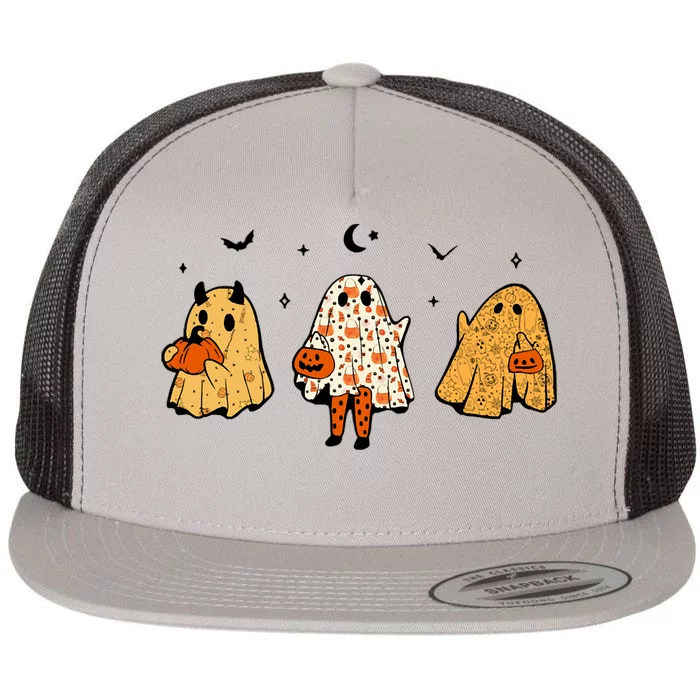 Spooky Ghosts Treat Or Treating Ghost Boo Spooky Squad Gift Flat Bill Trucker Hat