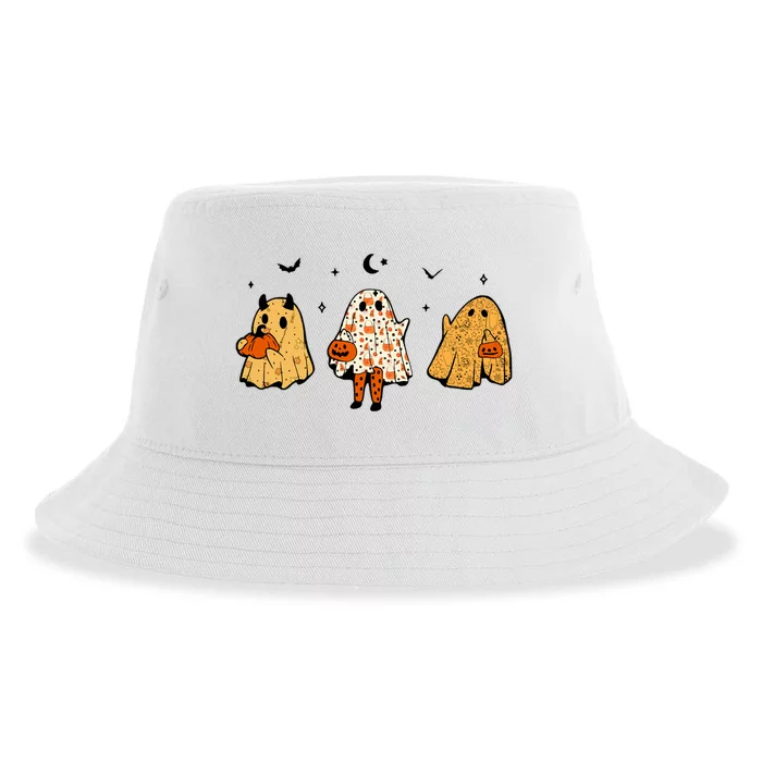 Spooky Ghosts Treat Or Treating Ghost Boo Spooky Squad Gift Sustainable Bucket Hat