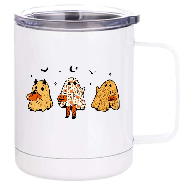 Spooky Ghosts Treat Or Treating Ghost Boo Spooky Squad Gift Front & Back 12oz Stainless Steel Tumbler Cup