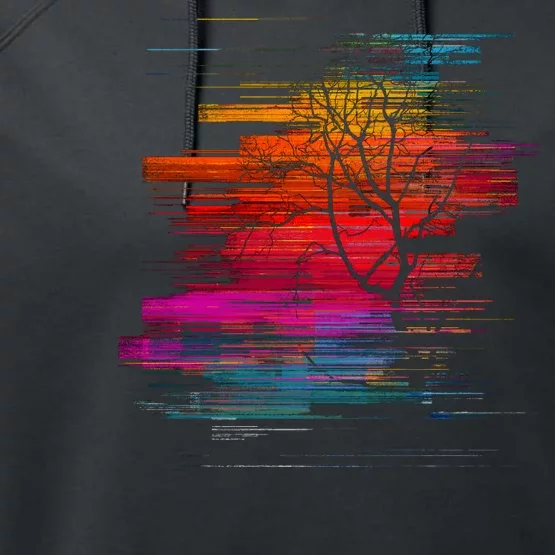 Sunset Glitch Tree Performance Fleece Hoodie