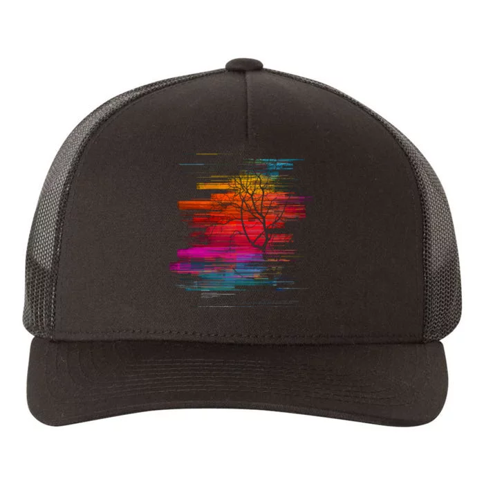 Sunset Glitch Tree Yupoong Adult 5-Panel Trucker Hat