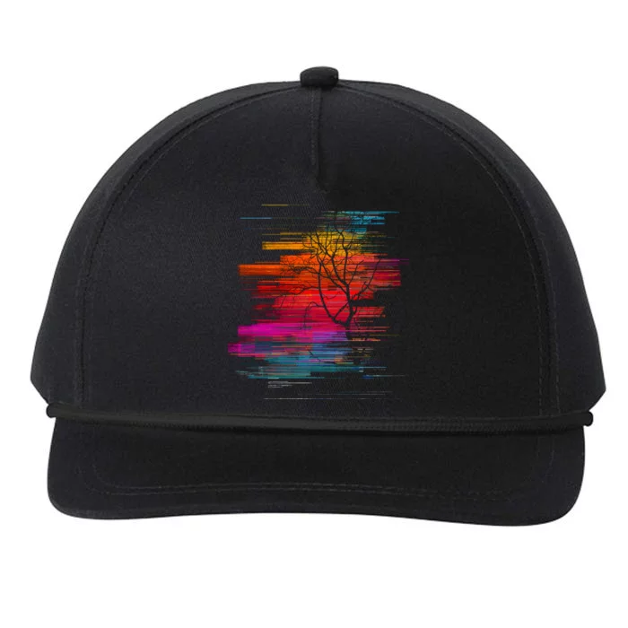 Sunset Glitch Tree Snapback Five-Panel Rope Hat