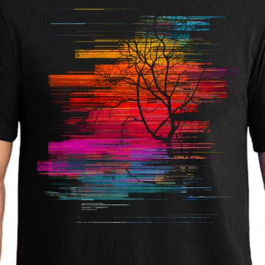 Sunset Glitch Tree Pajama Set