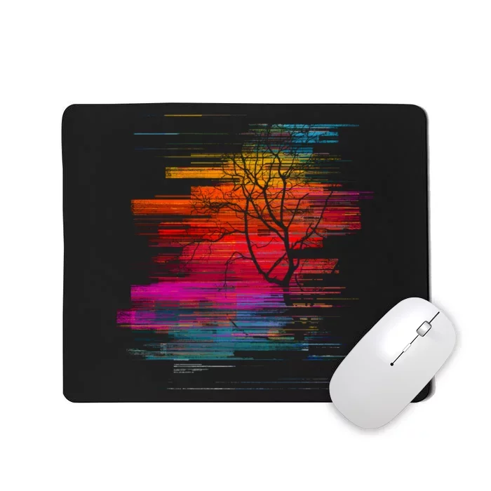 Sunset Glitch Tree Mousepad