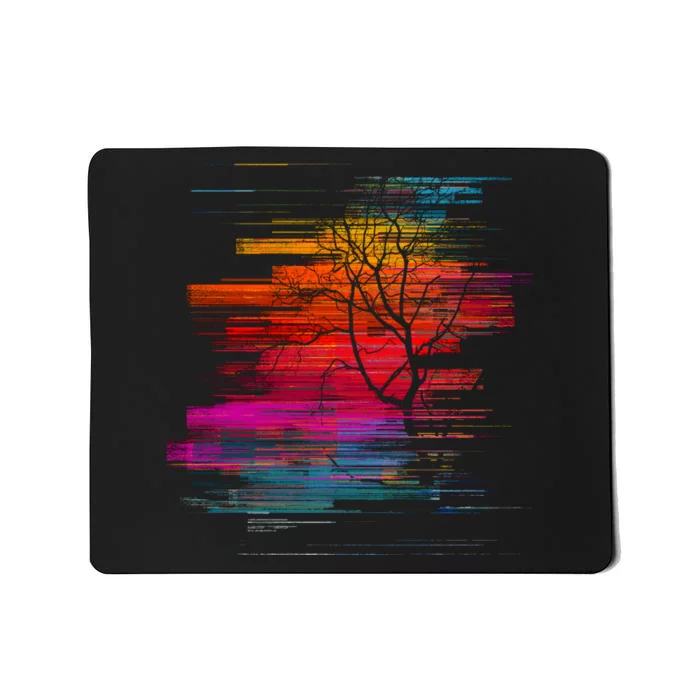 Sunset Glitch Tree Mousepad