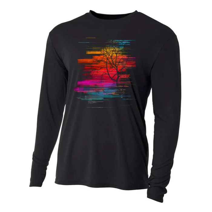 Sunset Glitch Tree Cooling Performance Long Sleeve Crew