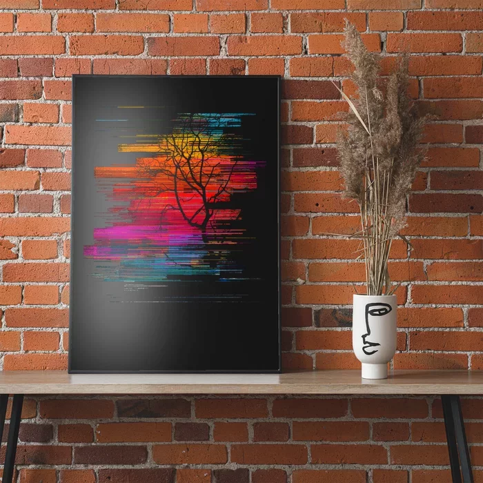 Sunset Glitch Tree Poster