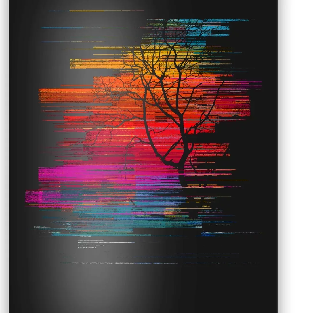 Sunset Glitch Tree Poster