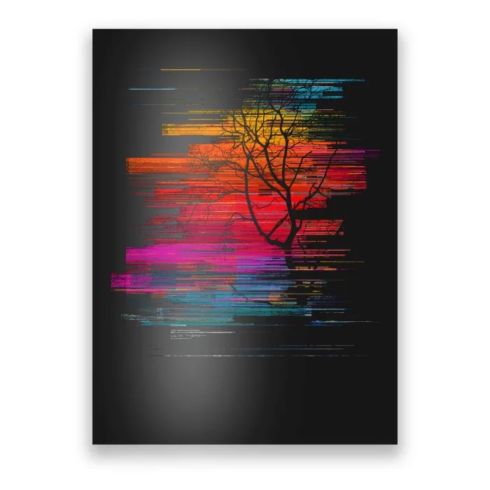 Sunset Glitch Tree Poster