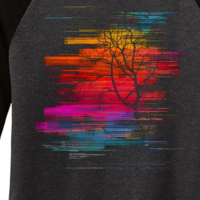 Sunset Glitch Tree Women's Tri-Blend 3/4-Sleeve Raglan Shirt