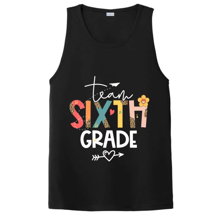 Sixth Grade Teacher Retro Groovy Design Leopard 6Th Grade Gift Performance Tank