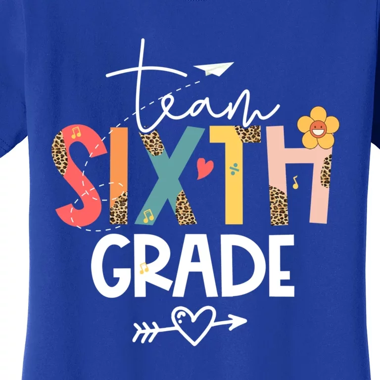 Sixth Grade Teacher Retro Groovy Design Leopard 6Th Grade Gift Women's T-Shirt