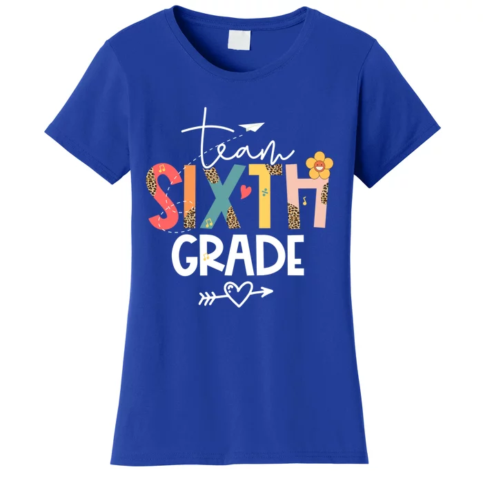 Sixth Grade Teacher Retro Groovy Design Leopard 6Th Grade Gift Women's T-Shirt