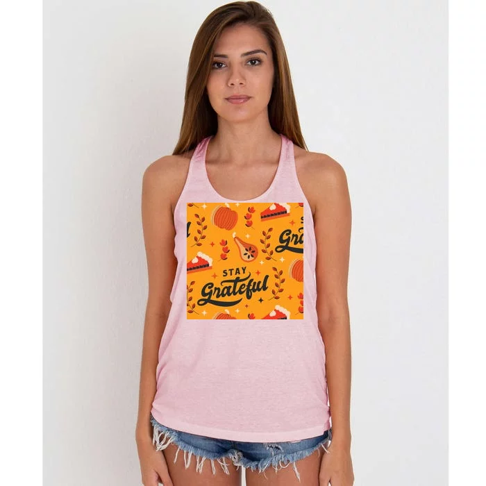 Stay Grateful Thanksgiving Holiday Women's Knotted Racerback Tank