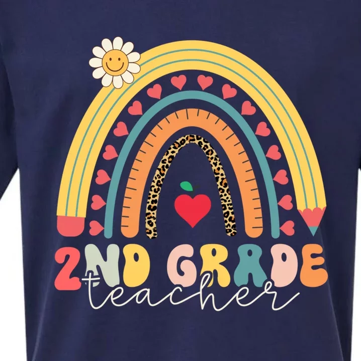 Second Grade Teacher Retro Rainbow Design 2Nd Grade Teaching Gift Sueded Cloud Jersey T-Shirt