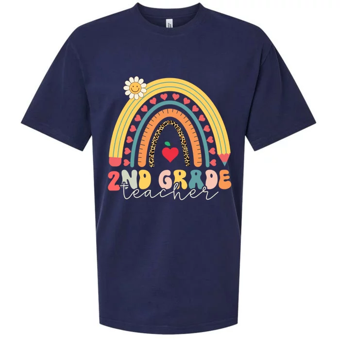 Second Grade Teacher Retro Rainbow Design 2Nd Grade Teaching Gift Sueded Cloud Jersey T-Shirt