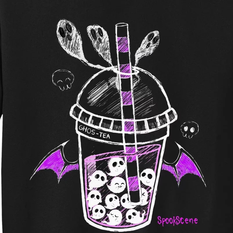 Spookscene Ghos Tea Spooky Boba Emo Goth Alt Purple Tall Sweatshirt