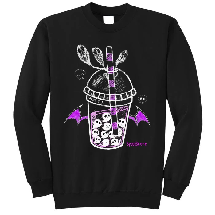 Spookscene Ghos Tea Spooky Boba Emo Goth Alt Purple Tall Sweatshirt