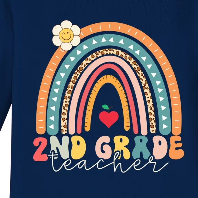 Second Grade Teacher Retro Rainbow Design 2Nd Grade Team Funny Gift Baby Long Sleeve Bodysuit