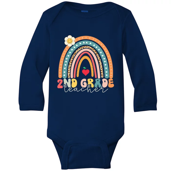 Second Grade Teacher Retro Rainbow Design 2Nd Grade Team Funny Gift Baby Long Sleeve Bodysuit