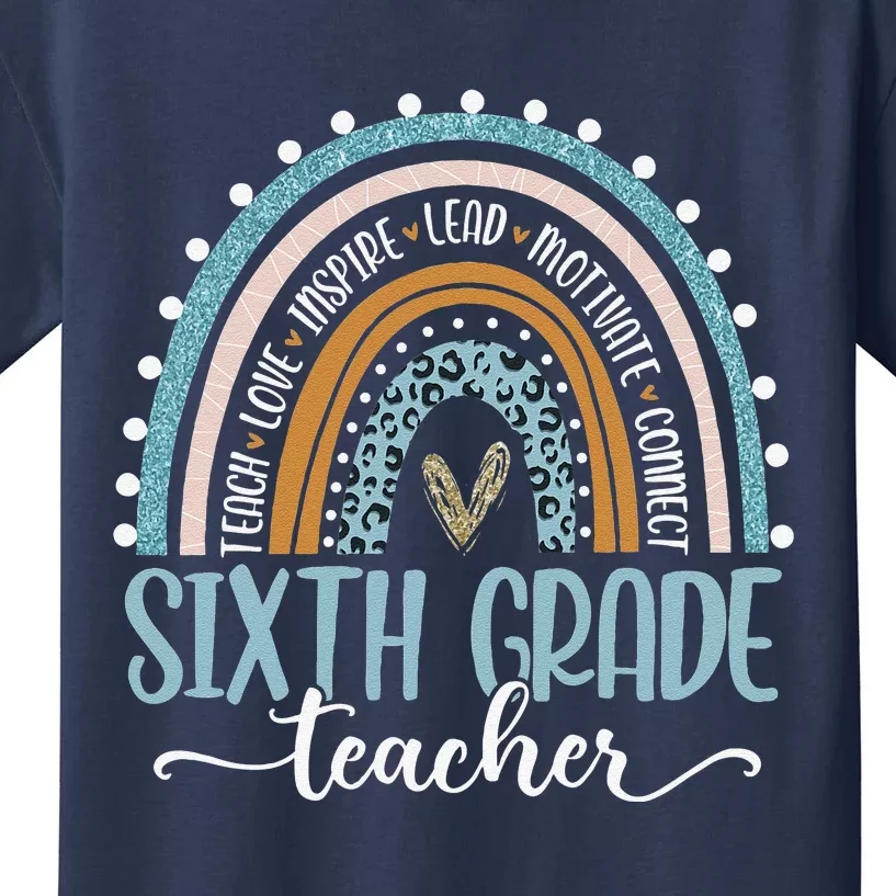 Sixth Grade Teacher Leopard Boho Rainbow Teacher's Day Kids T-Shirt