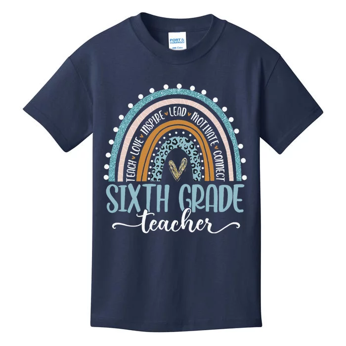 Sixth Grade Teacher Leopard Boho Rainbow Teacher's Day Kids T-Shirt