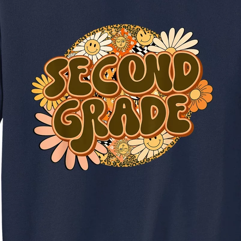 Second Grade Teachers 2nd Grade Leopard Retro Groovy Flowers Tall Sweatshirt