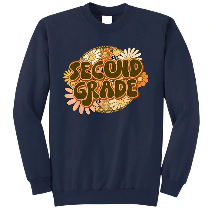 Second Grade Teachers 2nd Grade Leopard Retro Groovy Flowers Tall Sweatshirt