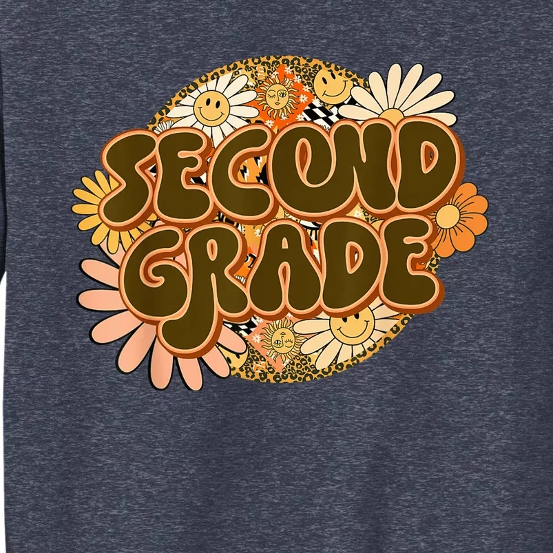 Second Grade Teachers 2nd Grade Leopard Retro Groovy Flowers Sweatshirt